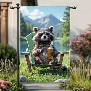 Raccoon Garden Flag with Sunglasses / Camping